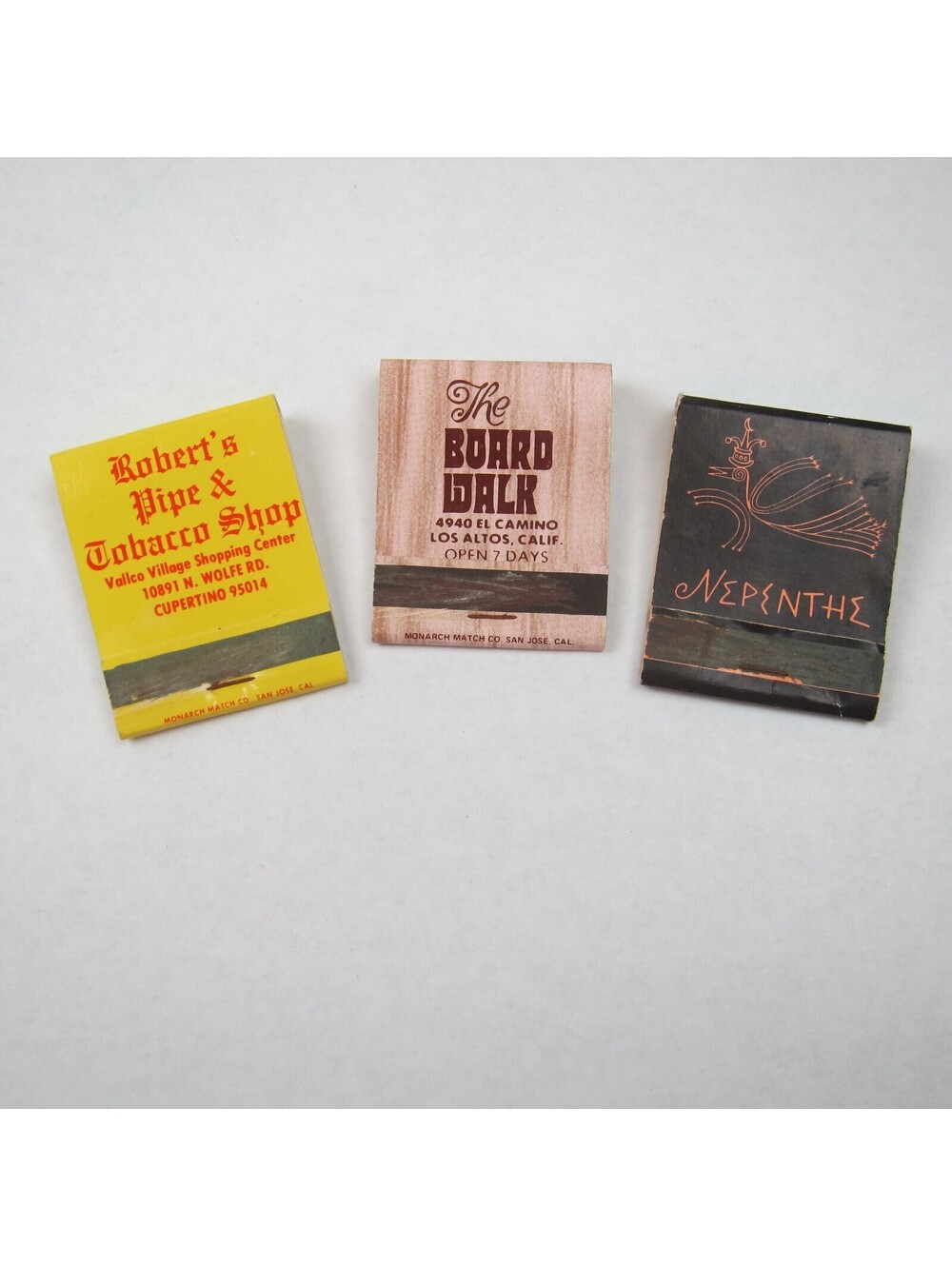 3 Matchbook Covers Roberts Pipe Tobacco Shop The Board Walk Phoenix Nepenthe CA